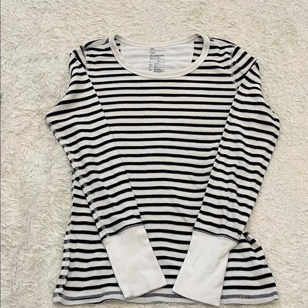 GAP Black and White Striped Waffle Crew Tank Top